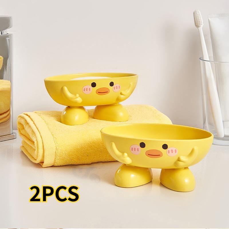 Cute Yellow Duck-Shaped Plastic Soap Dish with Drainage Holes for Bathroom