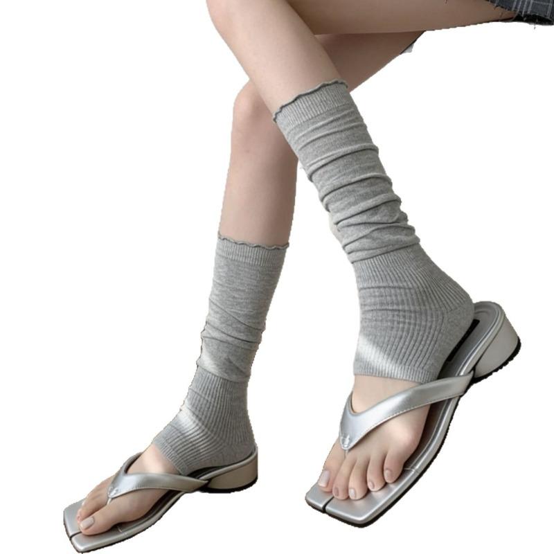 Frühlings- und Sommer-Strumpfsets mit Plüschstrümpfen, Ohrbündchen aus Holz, Beinlinge, Passenden Flip-Flops, Wadenstrümpfen im Ballett-Stil, Aus reiner Baumwolle