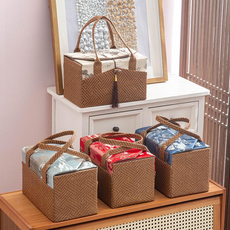 Light Luxury Rattan Woven Hand-held Wedding Gift Boxes Spring Festival Wedding Tea Wedding Souvenirs Birthday Gift Empty Box