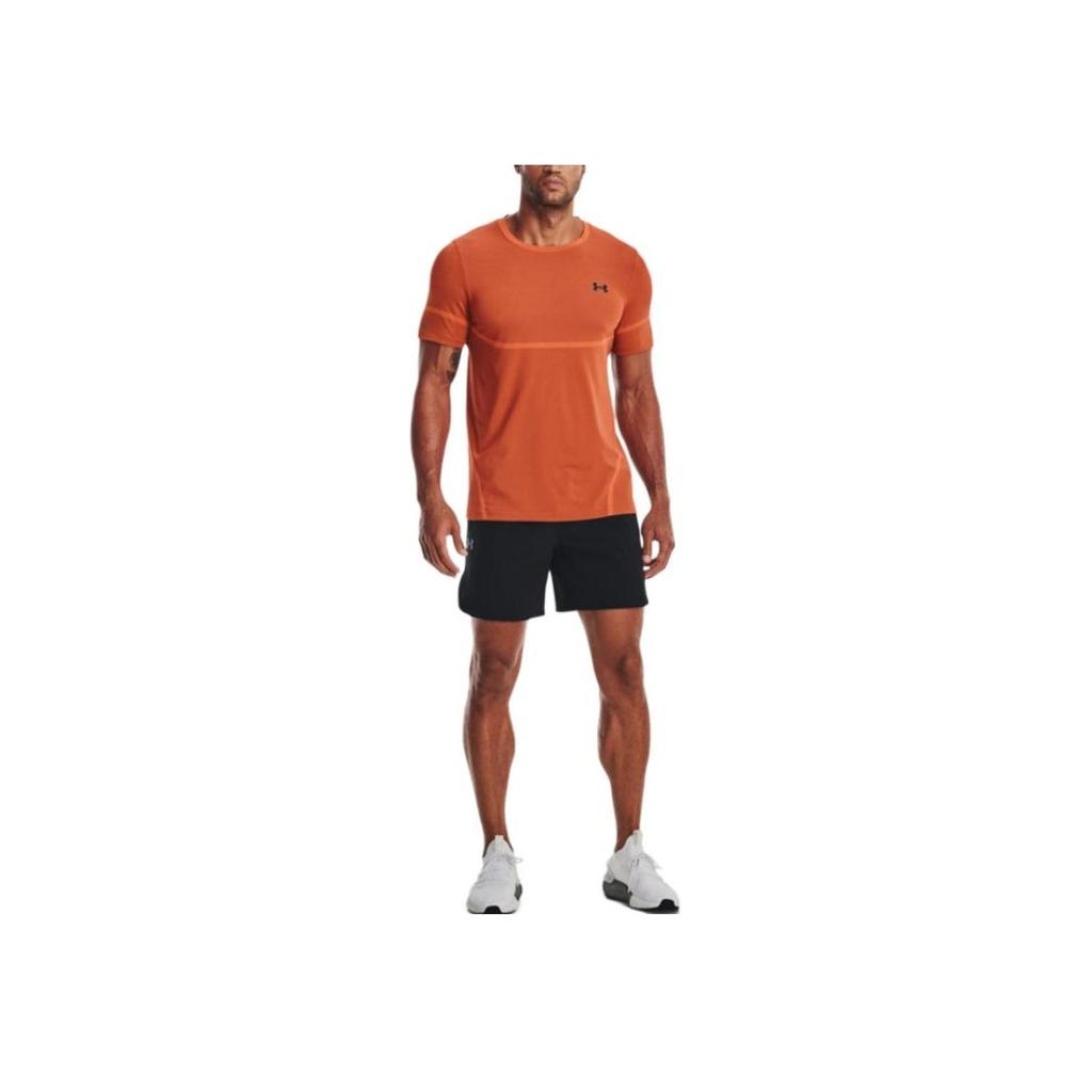 Under Armour Rush Series Solid Crew Neck Training Short Sleeve T-Shirt Men Tops Orange 1376781-866