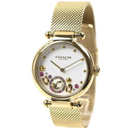 

Coach Kelly Watch, Round Mesh Bracelet, White Sunray Dial, Crystal Sculpt Gold, 14504003