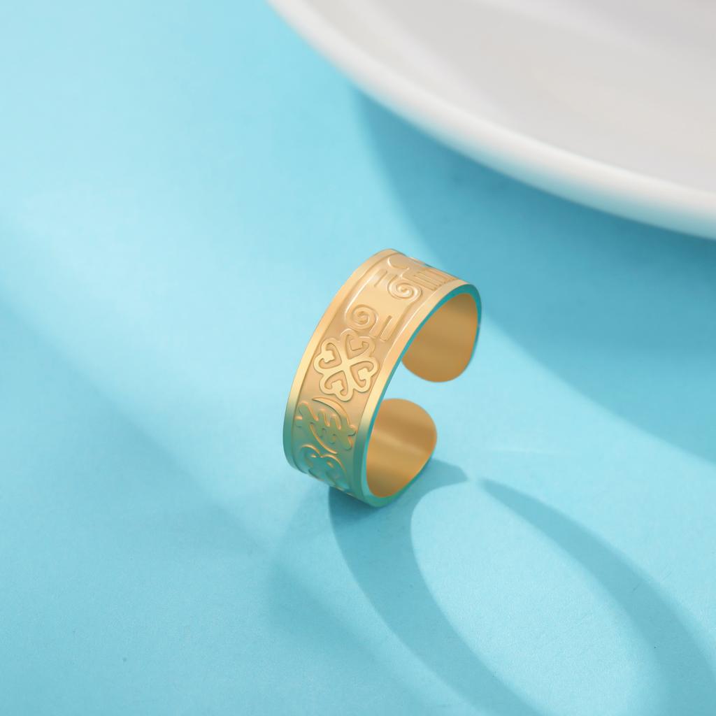 Adinkra Ring Adjustable Gye Nyame Ring Stainless Steel Africa Symbol Ring Duale Kivat Mmus Open Ring Good Luck Amulet Jewelry