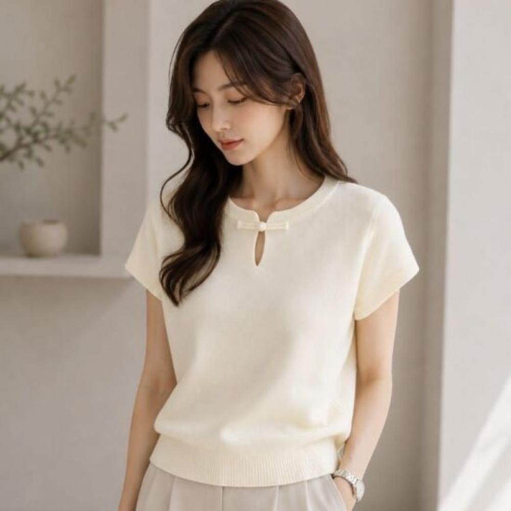 Rellawear Women S Ribbon Point Keyhole Neck Knit 26jt08