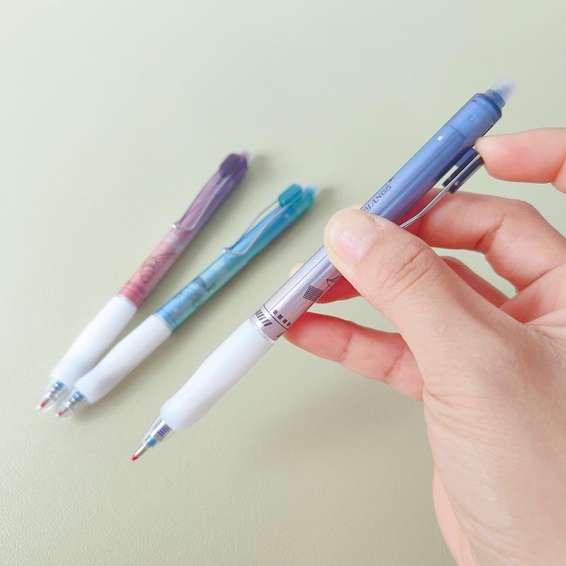 Triangular Grip Clickable Erasable Gel Pen with Metal Clip, Bullet Tip 0.5mm, Crystal Blue