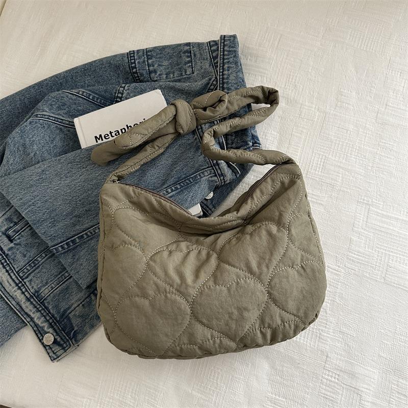 Large Capacity Rhombus Embroidery Thread Cotton Clothing Bag New Dumpling Bag Casual Shoulder Bag Messenger Bag