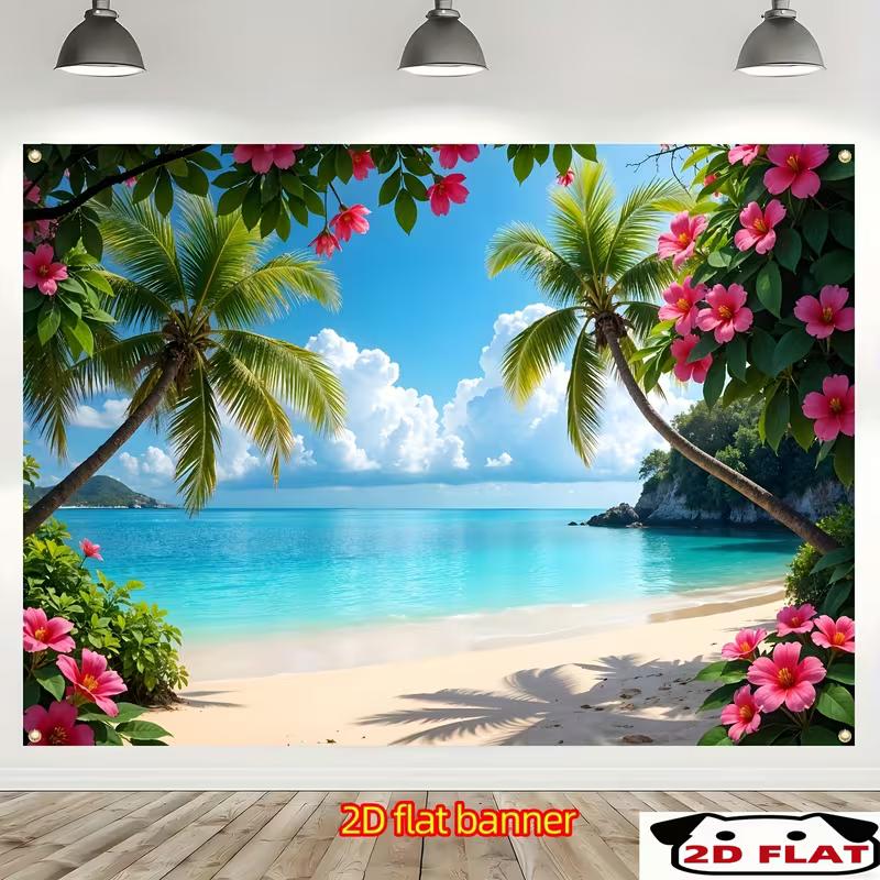 2D Hawaiian Beach Backdrop Tropical Party Decoration Banner 47.2x31.5inch/120*80cm