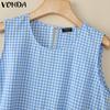 VONDA Sommer Damen Ärmellos Unregelmäßiger Rüschensaum Karomuster Lässige Tanktops