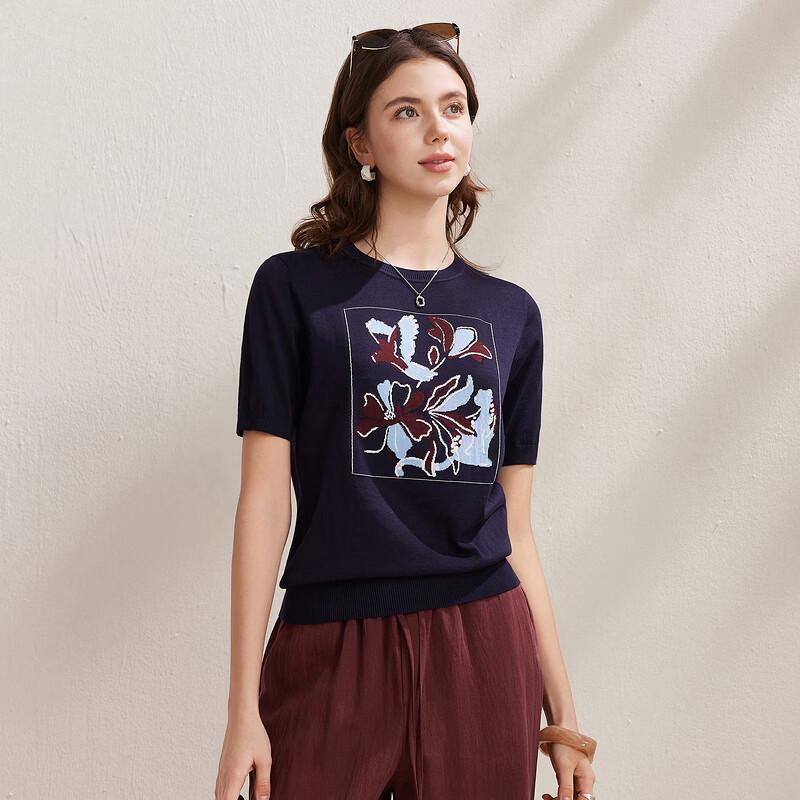 Zhaojun Women's Elegant Mulberry Silk Blend Knit T-Shirt