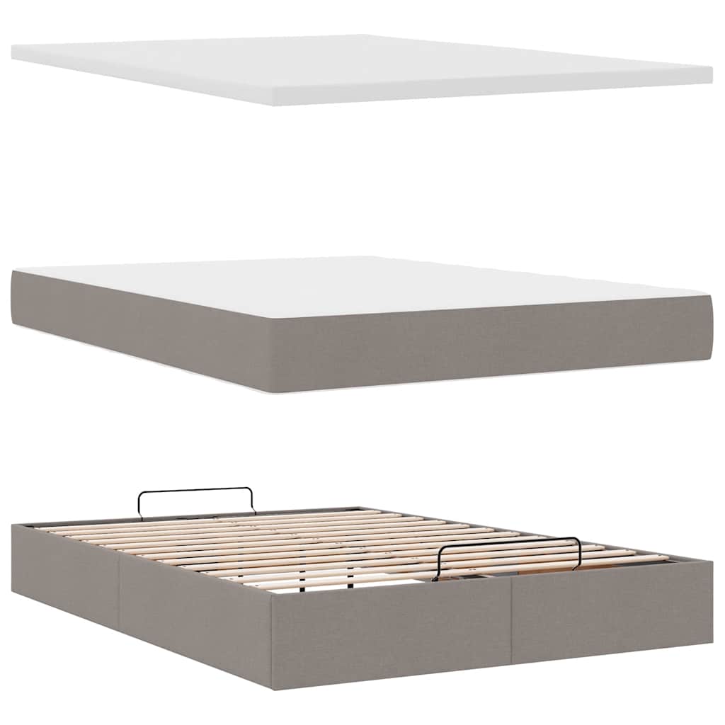 Ottoman Bed with Mattress Taupe 140x190 Cm Fabric