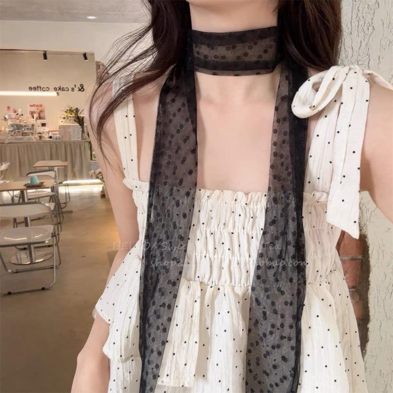 Bows, Pearl Strings, Silk Scarves, Summer Vacation Style, Atmosphere-enhancing Neckband Decoration, Hairband, Hair Ties