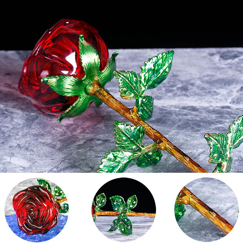 Crystal Red Rose Flower Collectible Souvenir Christmas Valentine's Day Favors Wedding Gifts For Wife Room Home Decoration