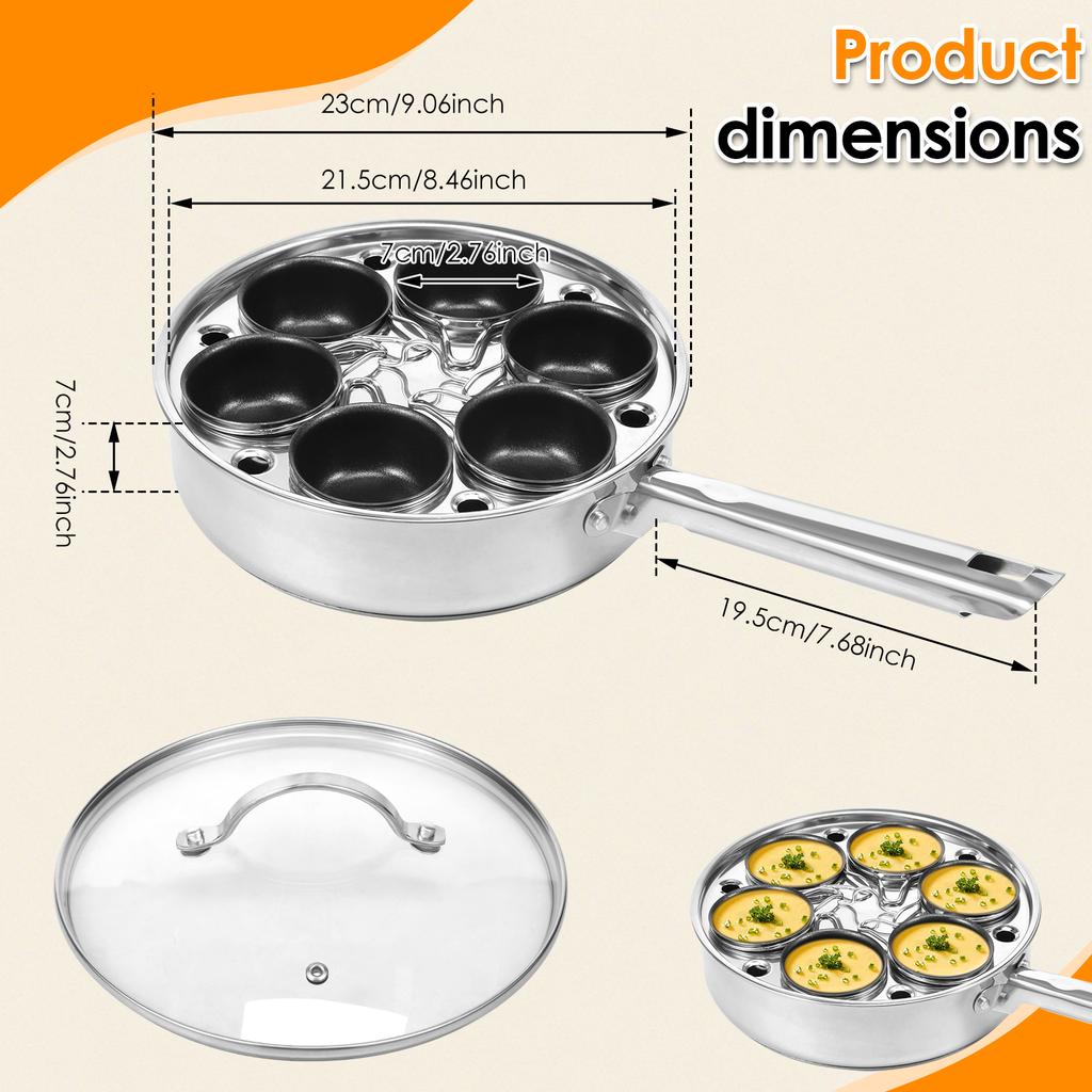 Egg Poacher Pan Stainless Steel Egg Steamer Kitchen Universal Induction Cooktop Egg Steamer Frying Pan for Breakfast Steamed Egg