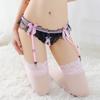 Sexy Perspective Lace Garter Belt Women's Ultra-thin Stockings Set, Fun Open Crotch Pearl Massage Garter Socks with T-pants