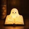 Ghost Figurine Desk Lamp Magic Book Night Light, Resin Tabletop Warm Glow with Moon Cute Light Star Relief, Bedside Sleeping for Kids Bedroom,
