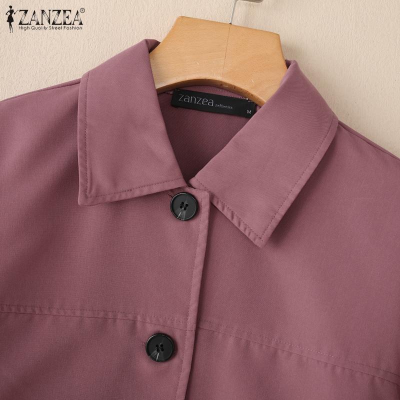 ZANZEA Women Turn Down Collar Loose Casual Long Sleeve Blouse