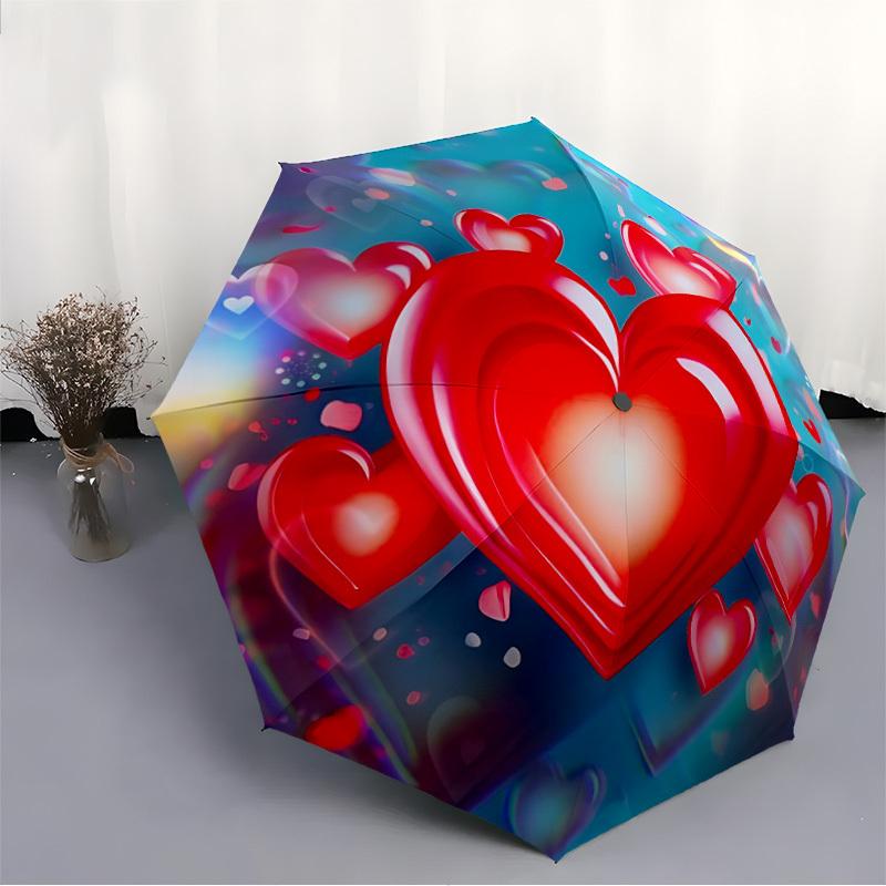 1pc Heart Print Automatic Open/Close Umbrella, Compact Travel Umbrella, 8-Rib Sturdy Frame - Ideal Gift for Friends yy251118100