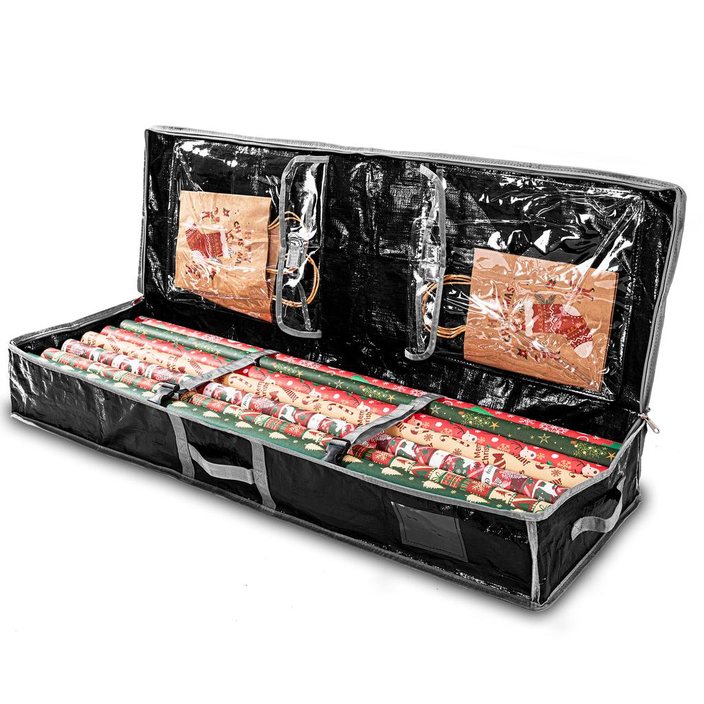 Christmas Wrapping Paper Storage Organizer 40" Durable 600D Oxford Fabric Gift Wrap Storage Bag Fits Ribbon Ornaments Holiday