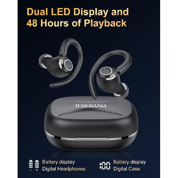 Wireless Earbuds, Bluetooth 5.4 Headphones Sport, Over Ear Buds With ENC Noise Cancelling Mic, 48H, Wireless Earphone With Earhooks, Stereo Deep