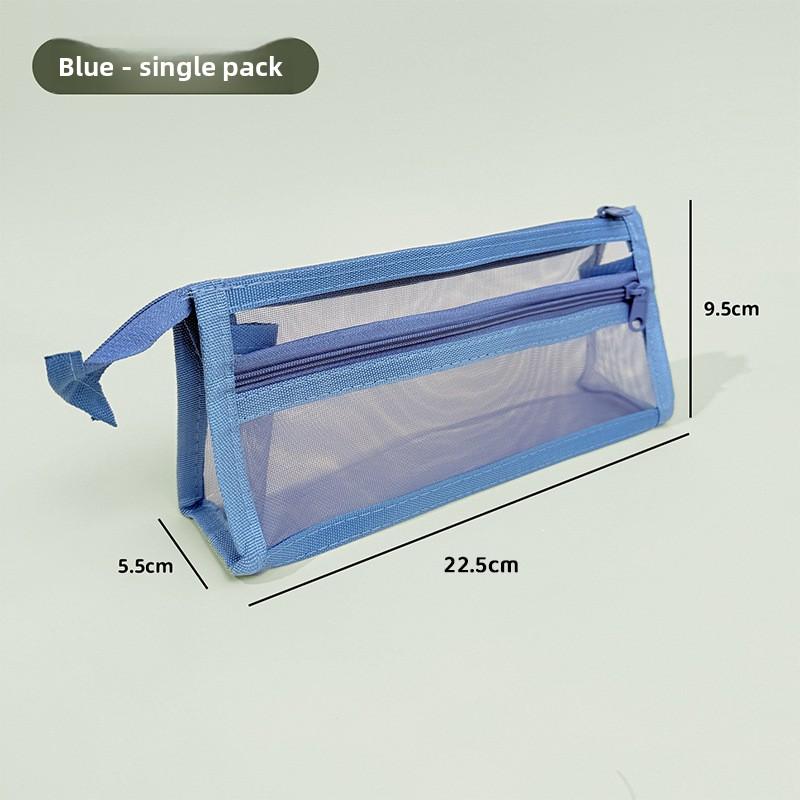 

Двухслойный сетчатый пенал большой вместимости для школьных канцелярских принадлежностей светло-синий