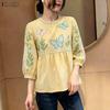 Blusa Feminina Casual de Gola Redonda Solta Estampada Manga 3/4