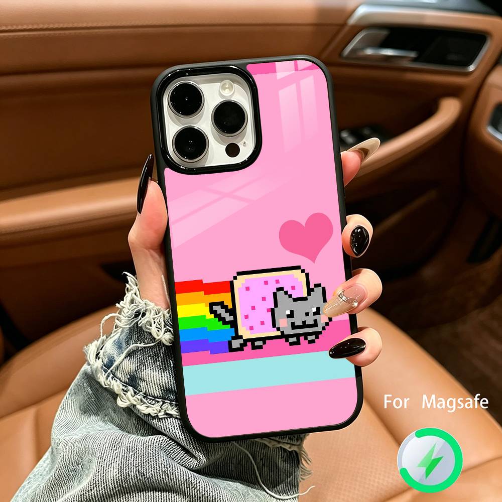 Cute N-Nyan -C-Cat Phone Case For IPhone17 16 15 14 13 12 11  Pro Max 16/15/14Plus Wireless Charger Cover Funda