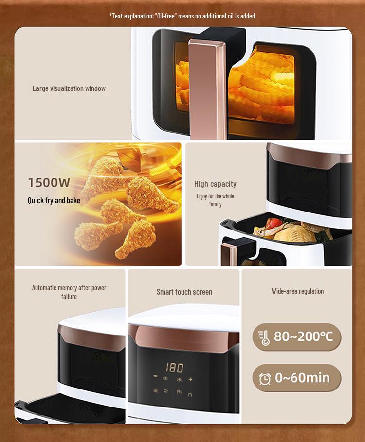 Smart Large-Capacity Non-Stick Oil-Free Electric Air Fryer – Less Smoke, No Flip Needed