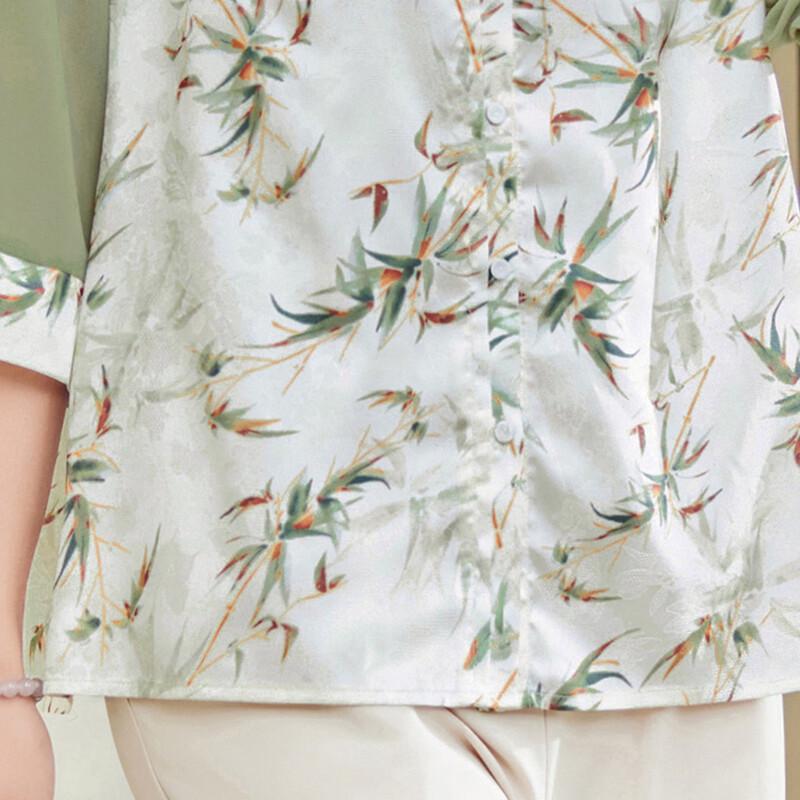 Chinese Style Bamboo Leaf Chiffon 3/4 Sleeve Blouse
