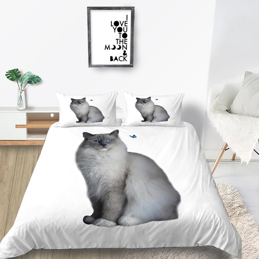 Χαριτωμένο Σετ Κλινοσκεπασμάτων Γάτας Πάπλωμα και Μαξιλαροθήκη Μονό Διπλό Κρεβάτι Πλήρους Μεγέθους Κλινοσκεπάσματα με Ζωικό Μοτίβο Πλένονται με Φερμουάρ Υπερβολικά Άνετα Κλινοσκεπάσματα