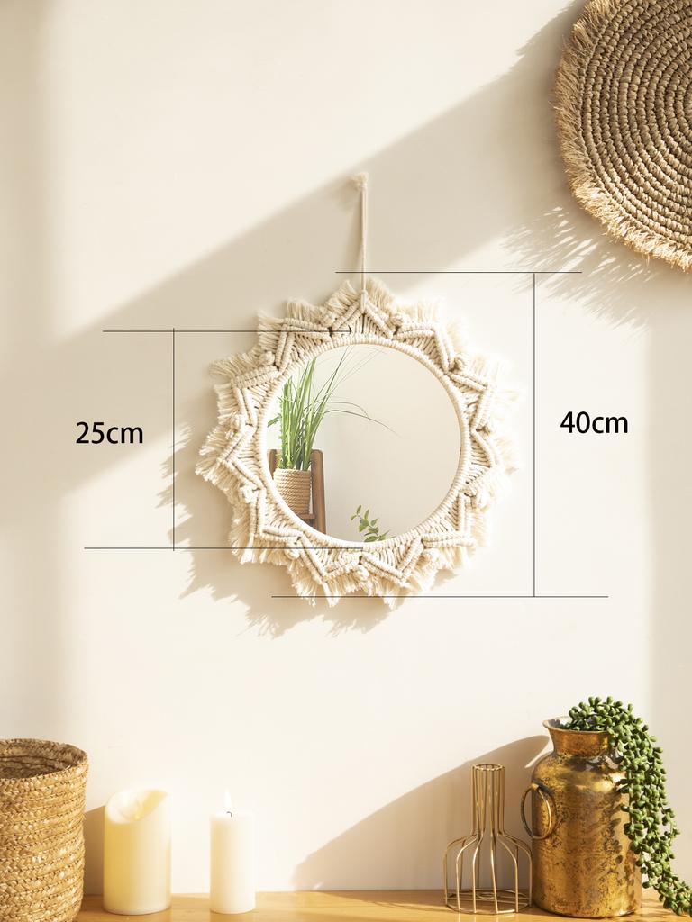 Nordic Room Dekorativní zrcadla Boho Macrame Kulaté Kosmetické zrcadlo Pokoj Nástěnné Zrcadlo Tkané Macrame Řemesla Home Dekor Nástěnná dekorace