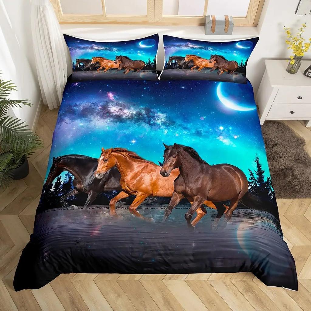 Galloping Horse Bedding Set Horse Duvet Cover Twin Full Queen King Farmhouse Animals Comforter Cover for Kids Girls Teens Room