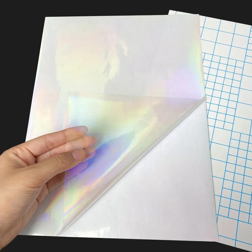Holographic Not Printable Vinyl Sticker Paper Self-adhesive Laser Photo Laminating Films A4 Transparent Paper DIY for Badge
