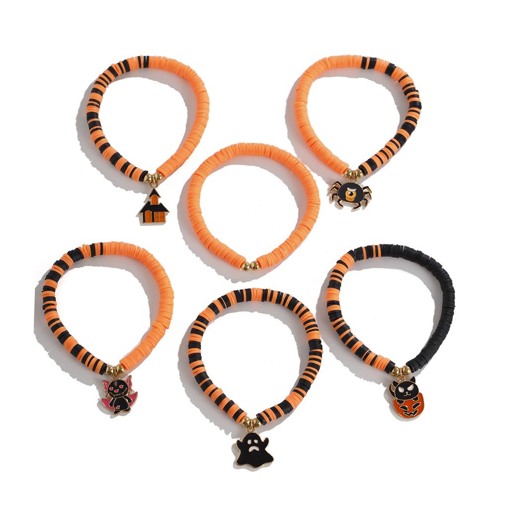 SHIXIN 6Pcs Halloween Spider Bat Ghost Pendant Bracelet Set for Women Men Gothic Soft Ceramic Bead Bangles Halloween Accessories