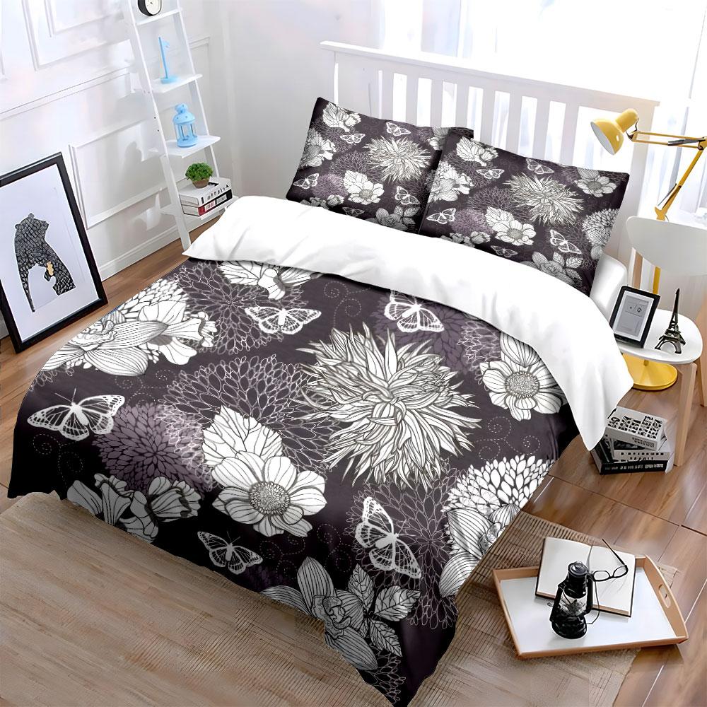 Floral and Butterfly Elegant Illustration Bedding Set for Kids Luxury Gift 3pcs Digital Print Comforter Set Soft Comfortable