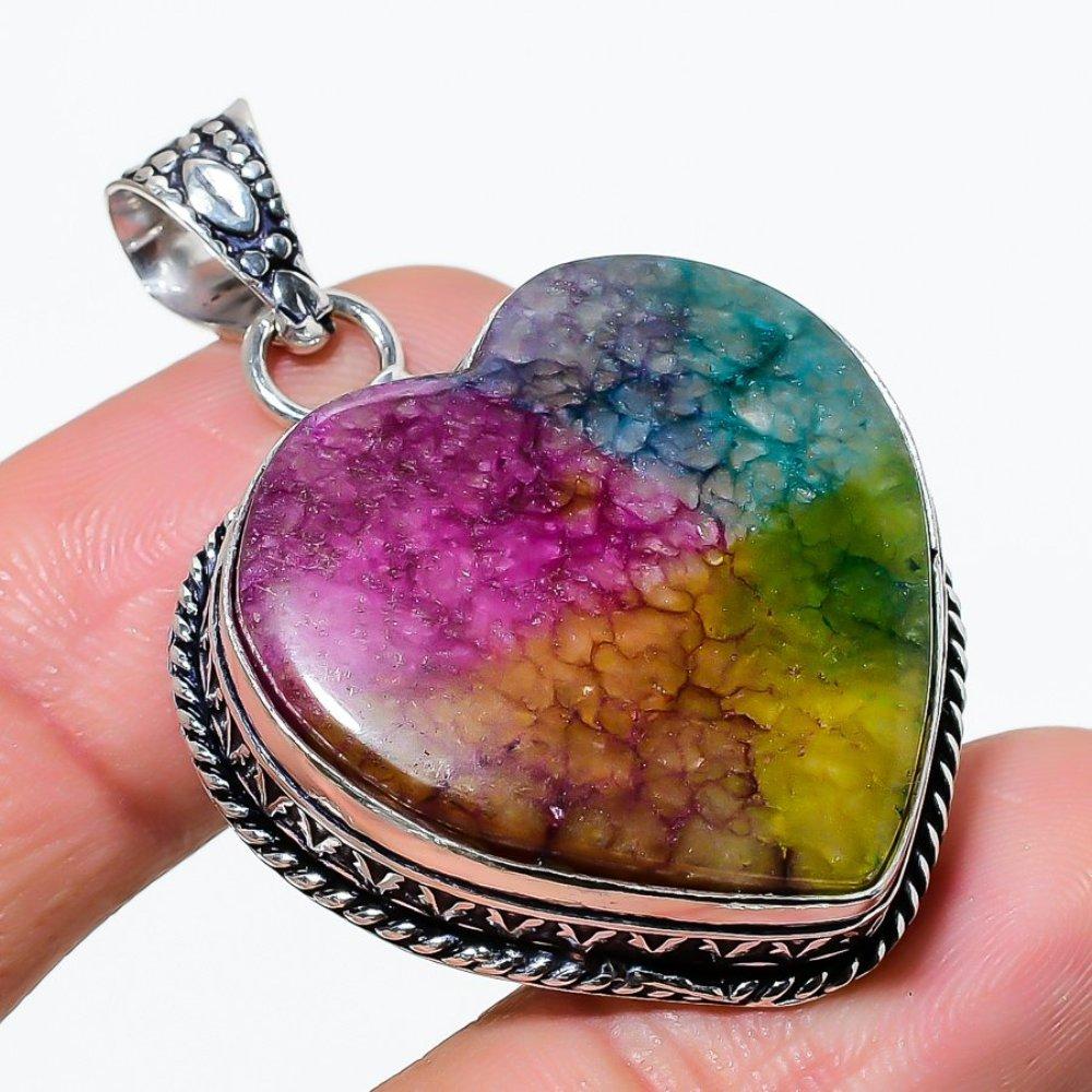 Rainbow Solar Quartz Gemstone 925 Sterling Silver Jewelry Pendant 1.85" B3P82