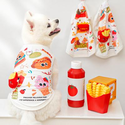 Maglietta Estiva per Cani in Seta Ghiacciata T-shirt per Animali Domestici Morbida Traspirante con Stampa Burger Patatine Gelato Gilet Senza Maniche per Cani Piccoli Medi