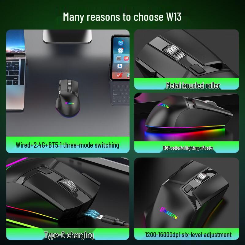 OLOEY W13 Tri-Mode RGB Gaming Mouse