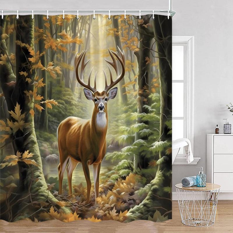 

Forest Elk Shower Curtain Butterfly Hummingbird Animal Floral Plant Fantasy Jungle Scenery Polyester Bathroom Decor Bath Curtain W60H190(CM)-1 Pcs
