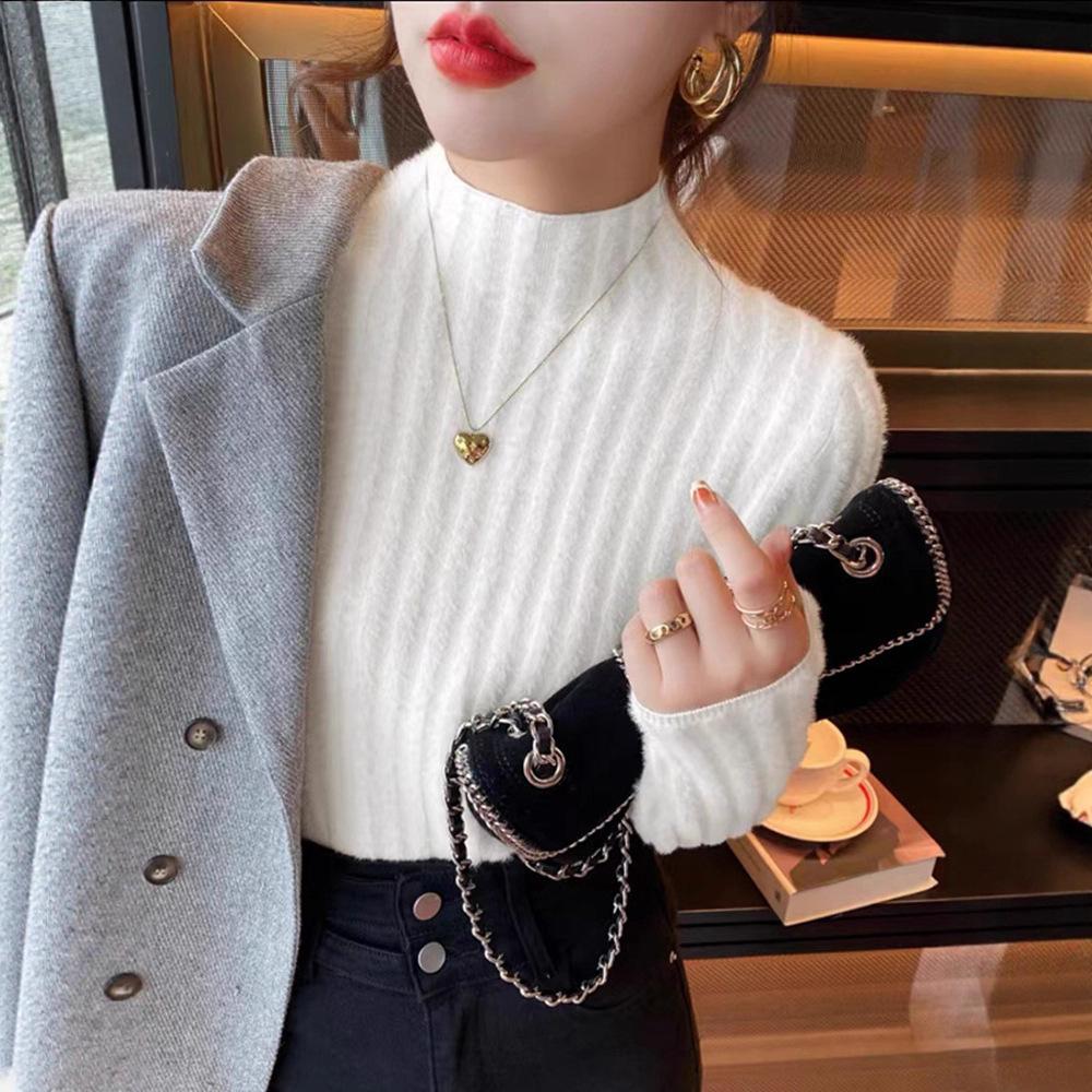 Gentle Sweater High Neck Pullover Knit Thick Women's Plush Autumn and Winter