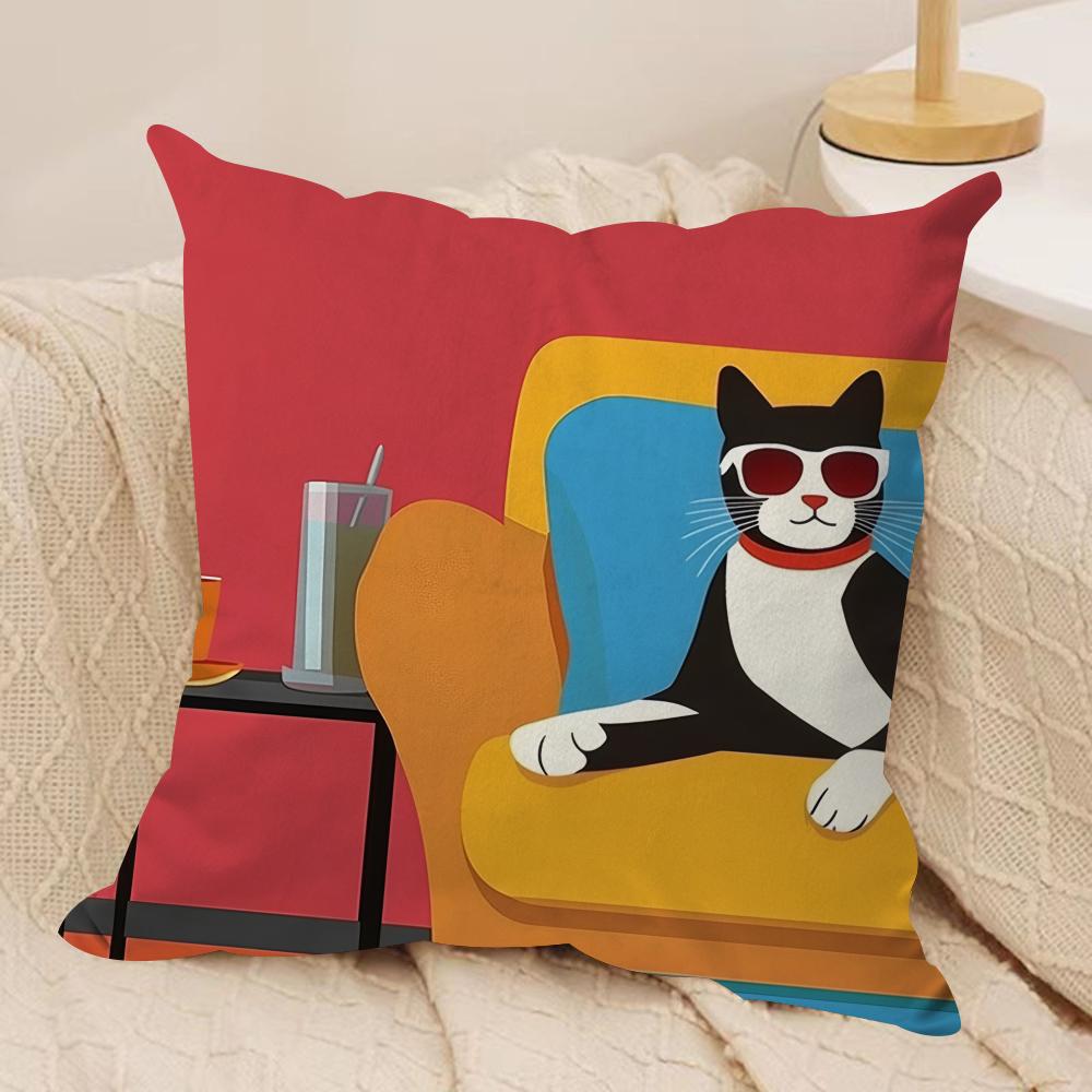 Bop Style Coffee Cats Cushion Cover Silky Short Plush Invisible Zipper Dustproof Sofa Pillow Case For Home Decor