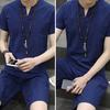 2Pcs/Set Men's Casual Cotton Linen Summer Suit Short Sleeve Button-Down Stylish Men's Suit Streetwear