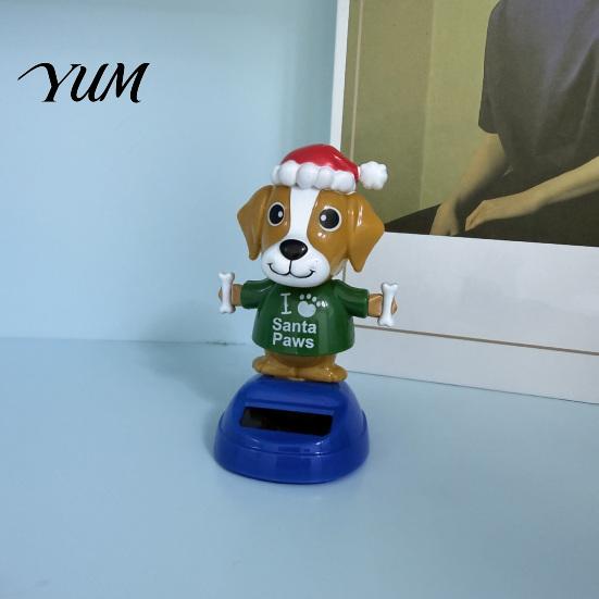 Miniature Holiday Desktop Ornaments Solar Powered Dancing Car Ornament, Creative Dashboard Christmas Cartoon Figure for Swing Figures Cars Auto