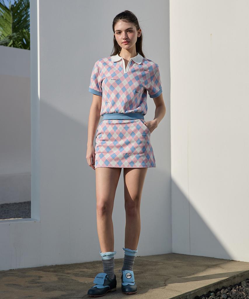 Candini Pink (Sky Blue) Argyle Mini Skirt