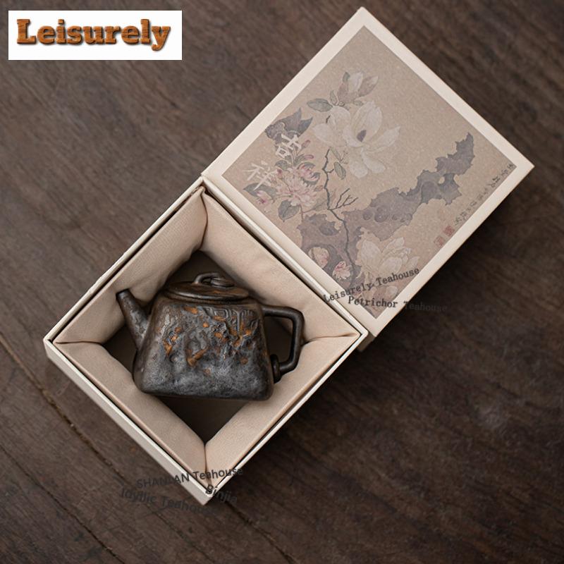 Gilded Iron Glaze Vintage Handheld Teapot Creative Tea Infuser Pot Tea Making Kettle With Strainer Chinese Tea Set Collection