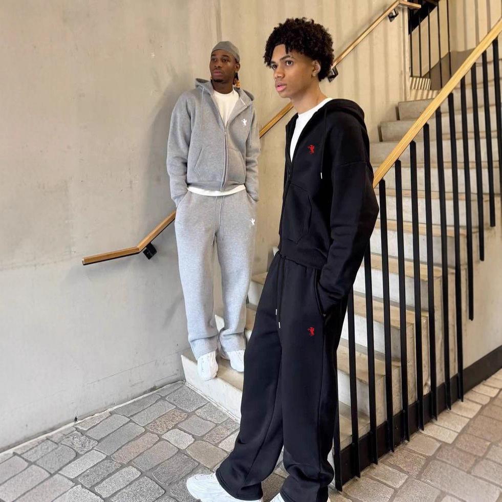 Pánská trendy podzimní ležérní mikina s kapucí a zipem, sada bund