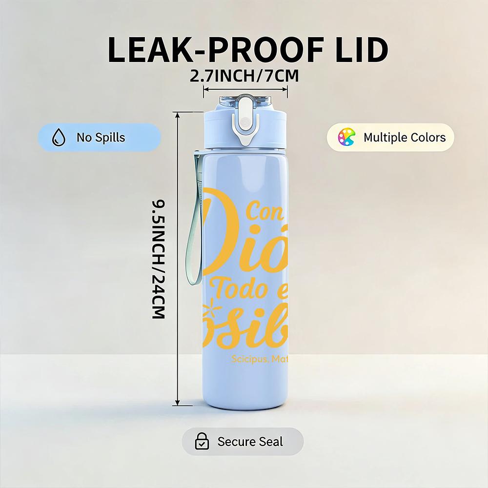 1PC Dios Todo Es Posible Quote 750ml Color Plastic Sports Water Bottle Leakproof Flip Straw Lid For Sports Office Home Use