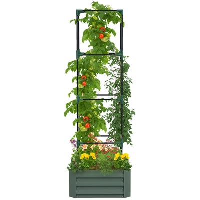 Planter with Adjustable Trellis, Flower Box with Tomato Cage Galvanized Steel 61 X 61 X 187 Cm Green