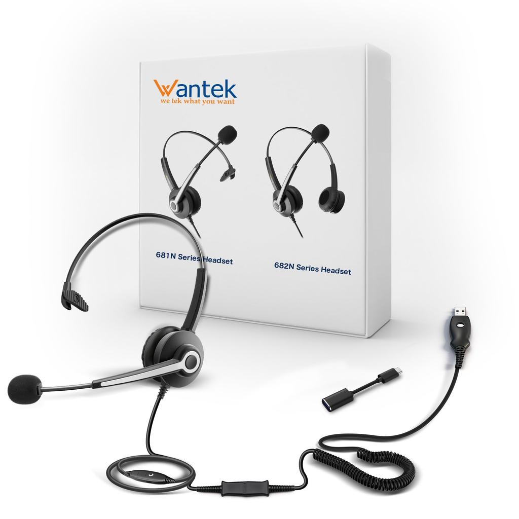 Wantek USB Wired Single Ear Headphones with Microphone for Web Working from Remote Online Classes and Clear and PC and for Invoice Type-C Headset,