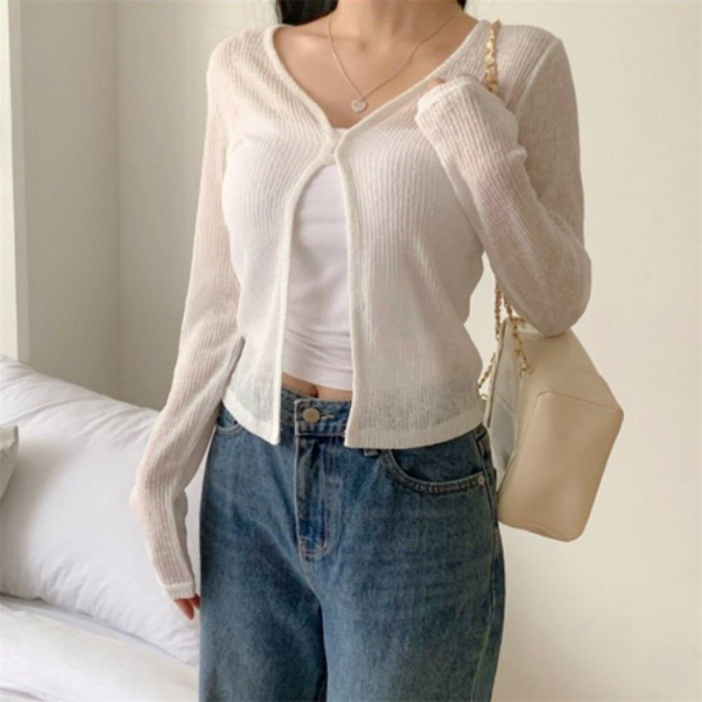 New ArrivalS Open Run Women S 2 Button Ribbed Sheer Long Sleeve Cardigan