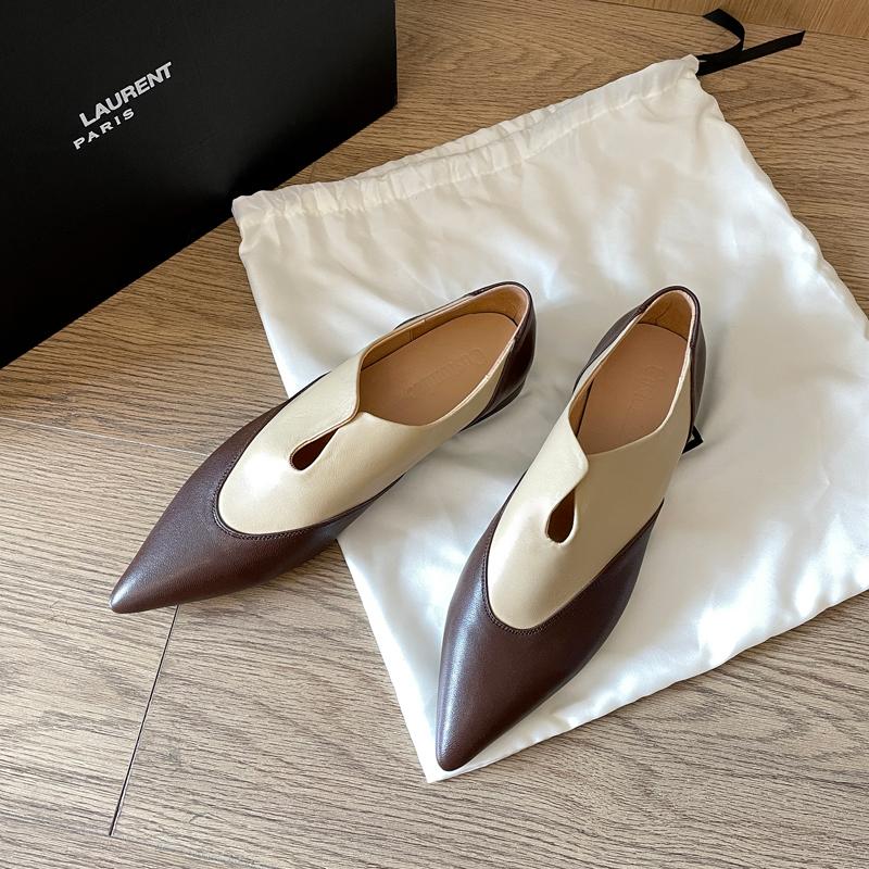 2024 Summer New Women Low Heel Pointed Toe Basic Casual Working Comfortable Flats Soft Genuine Leather Shoes Woman Concise