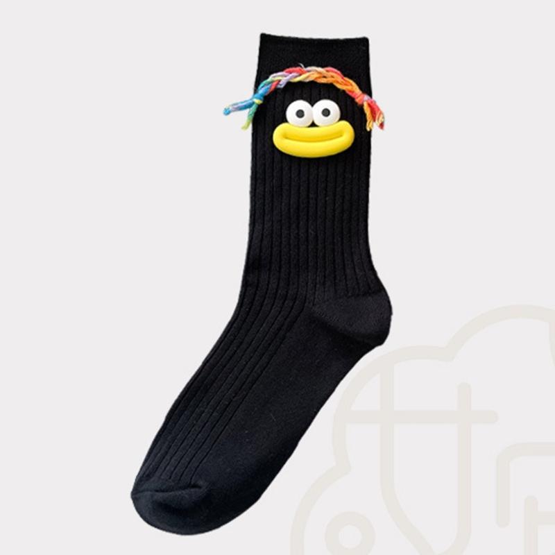 Women's Novelty Cute Large Mouth Braids Ugly Dolls Middle Tube Socks Casual Novelty Cartoon Crew Socks for Cosplay Party